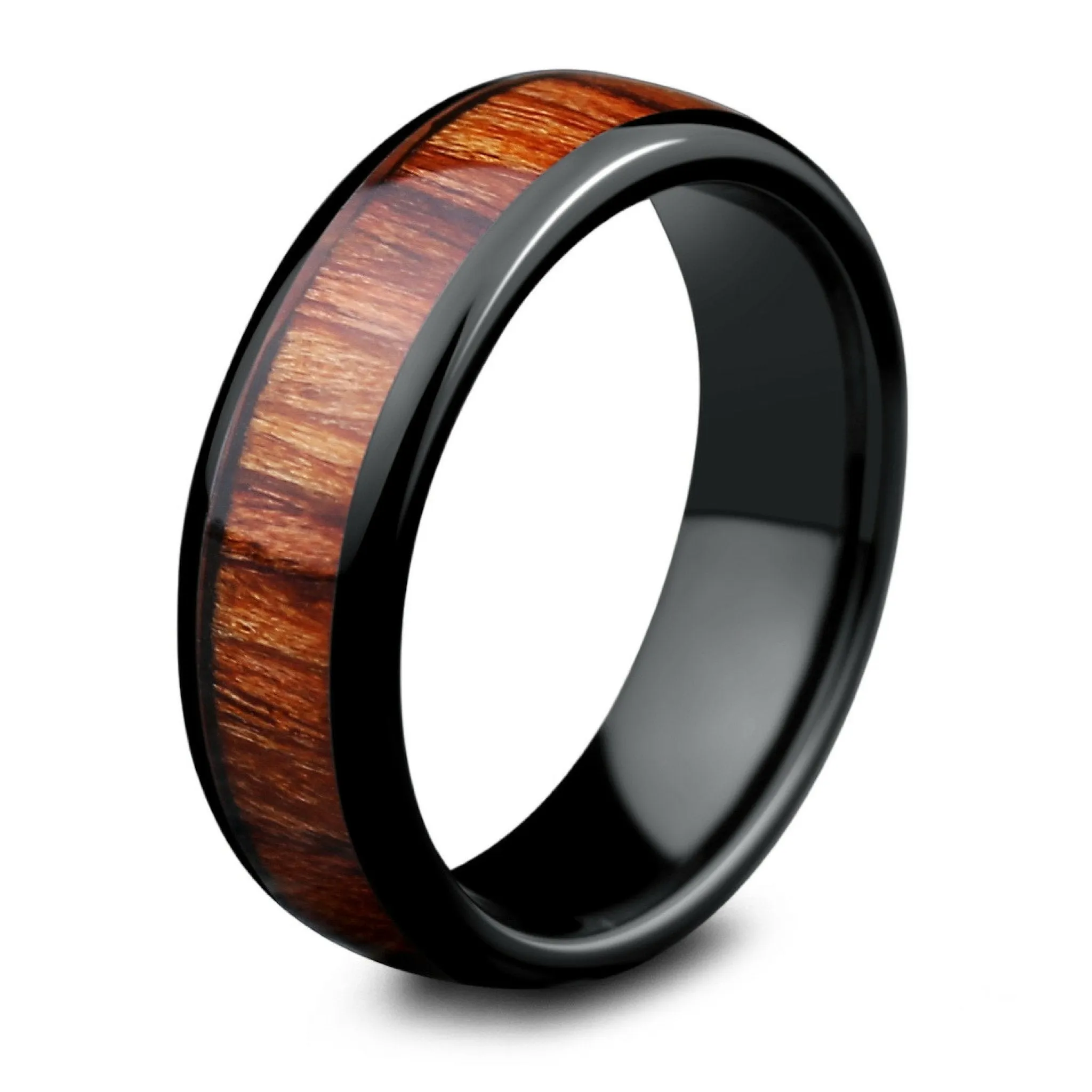 Classic Black - Polished Zirconium Wooden Ring (6mm Width)