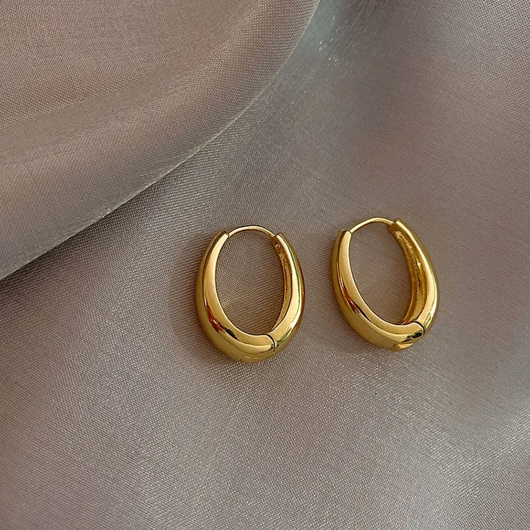 Classic Copper Alloy Metal Hoop Earrings