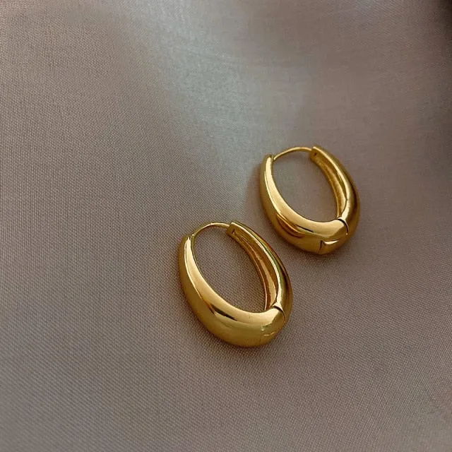 Classic Copper Alloy Metal Hoop Earrings