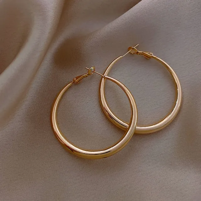 Classic Copper Alloy Metal Hoop Earrings