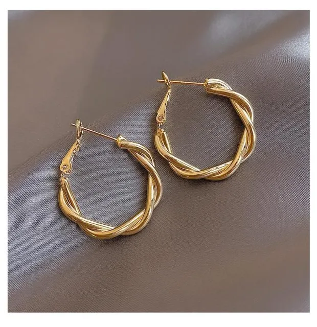 Classic Copper Alloy Metal Hoop Earrings