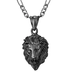 Classy Men Black King Lion Pendant Necklace