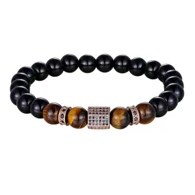 Classy Men Rose Gold Elegant Tiger Eye Bead Bracelet