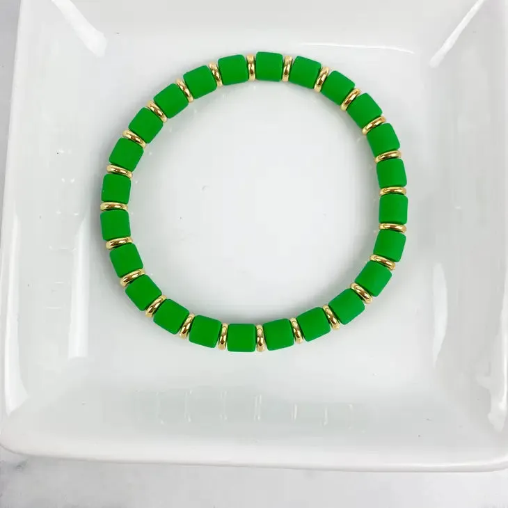 Clay Tube Bracelet with Disc 6mm "Kelly Green"