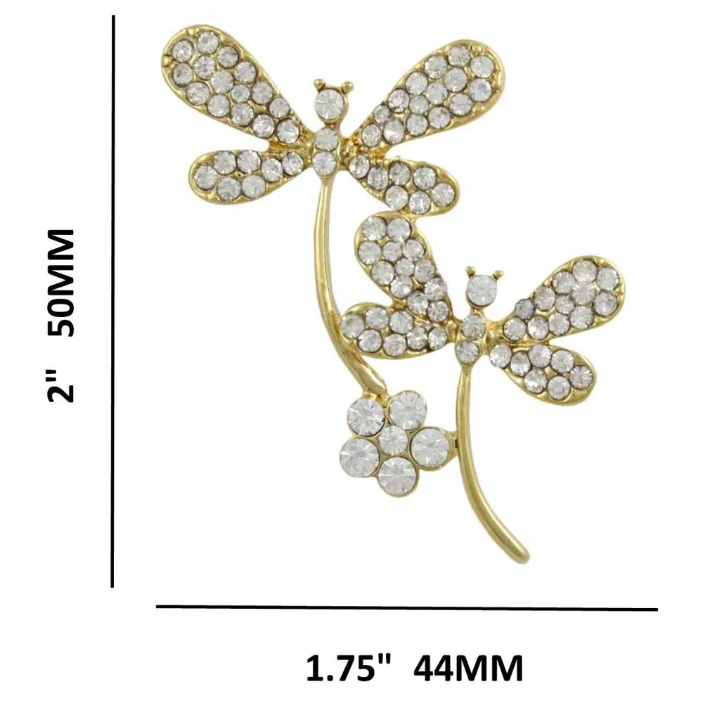 Clear Crystal Dragonflies with Daisy Brooch Pin - PRI478D