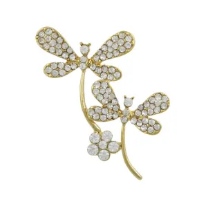 Clear Crystal Dragonflies with Daisy Brooch Pin - PRI478D