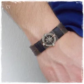 Compass Leather Cuff Bracelet