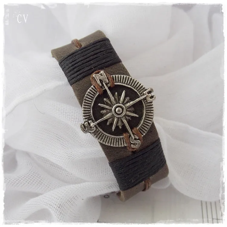 Compass Leather Cuff Bracelet