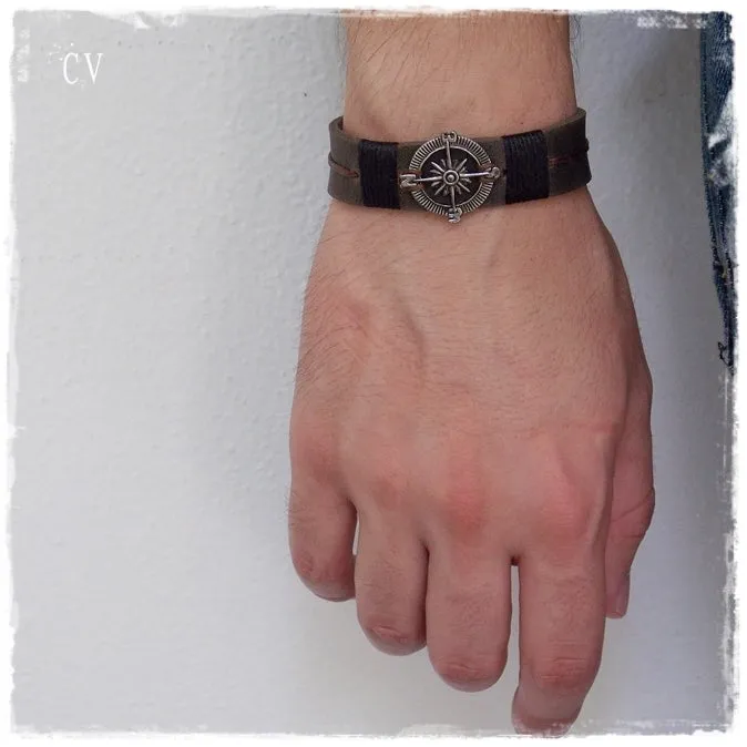 Compass Leather Cuff Bracelet