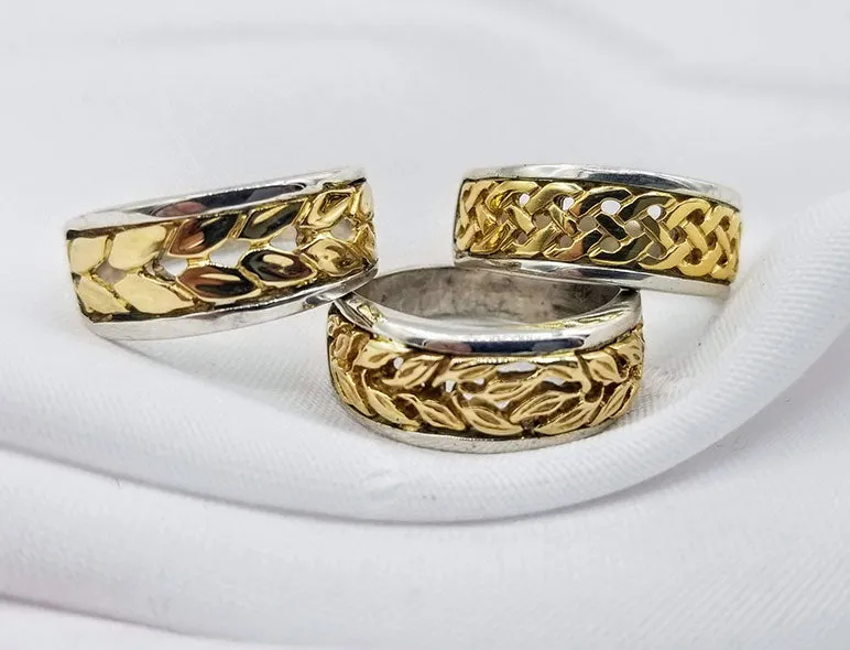 Complex 14K Gold & Sterling Silver Leaf Ring