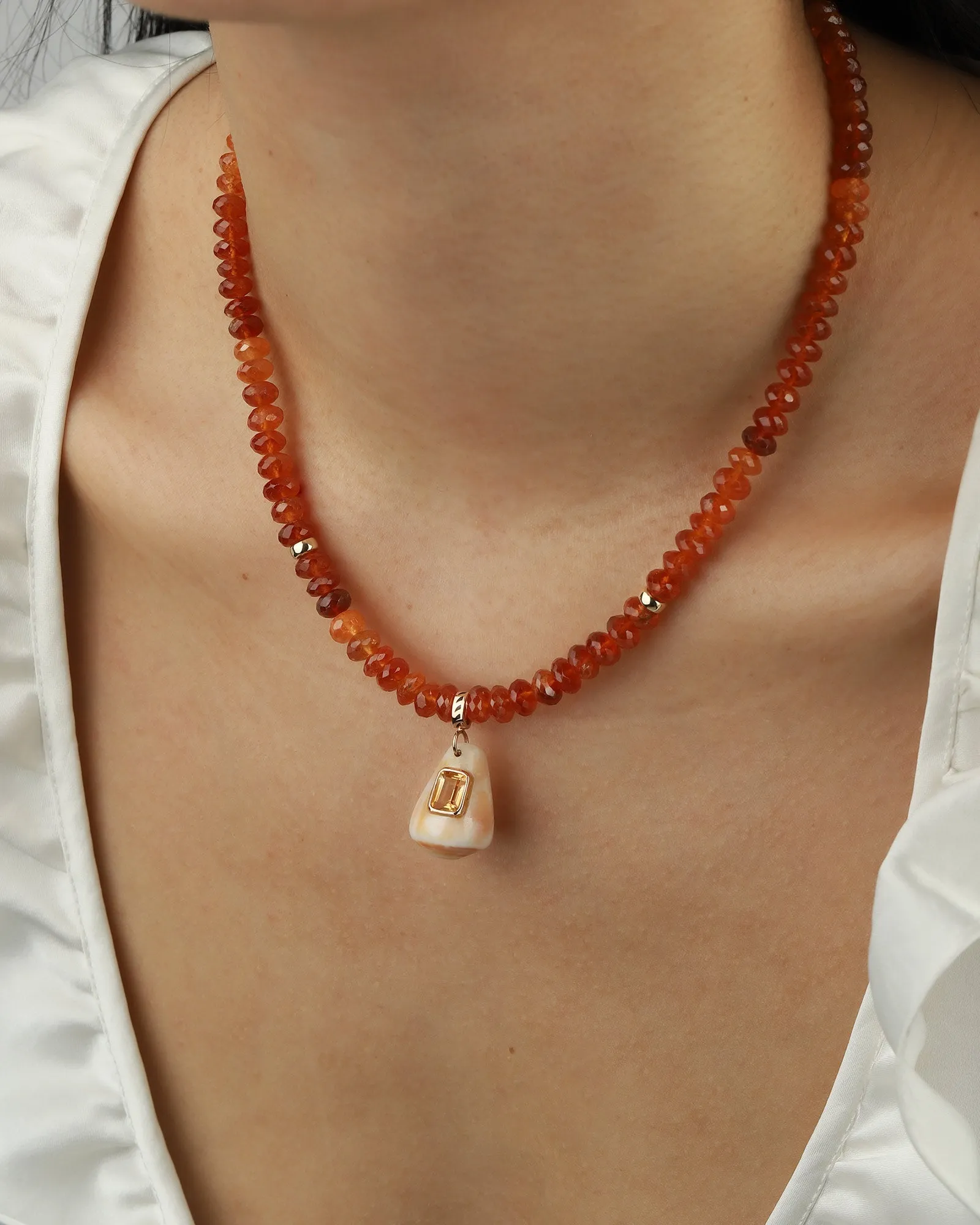 Conus Shell Mandarin Garnet Necklace