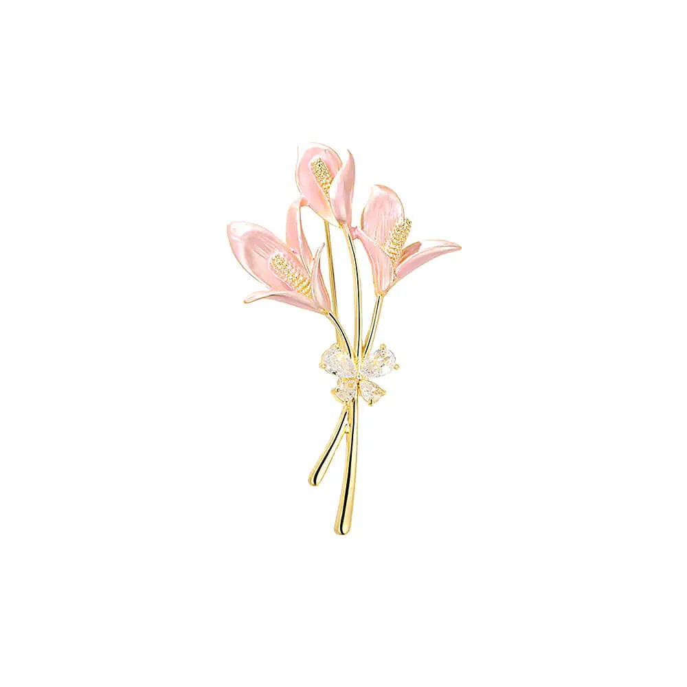 Copper Lily Elegant Enamel Floral Brooch