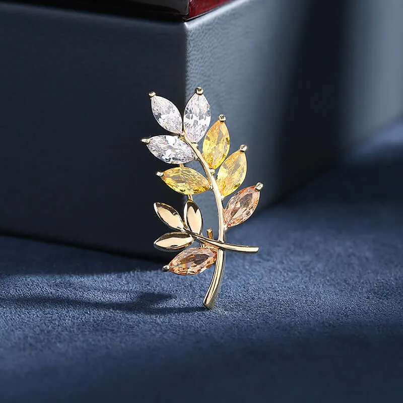 Copper Multicolor Wheat Ear Diamond Brooch