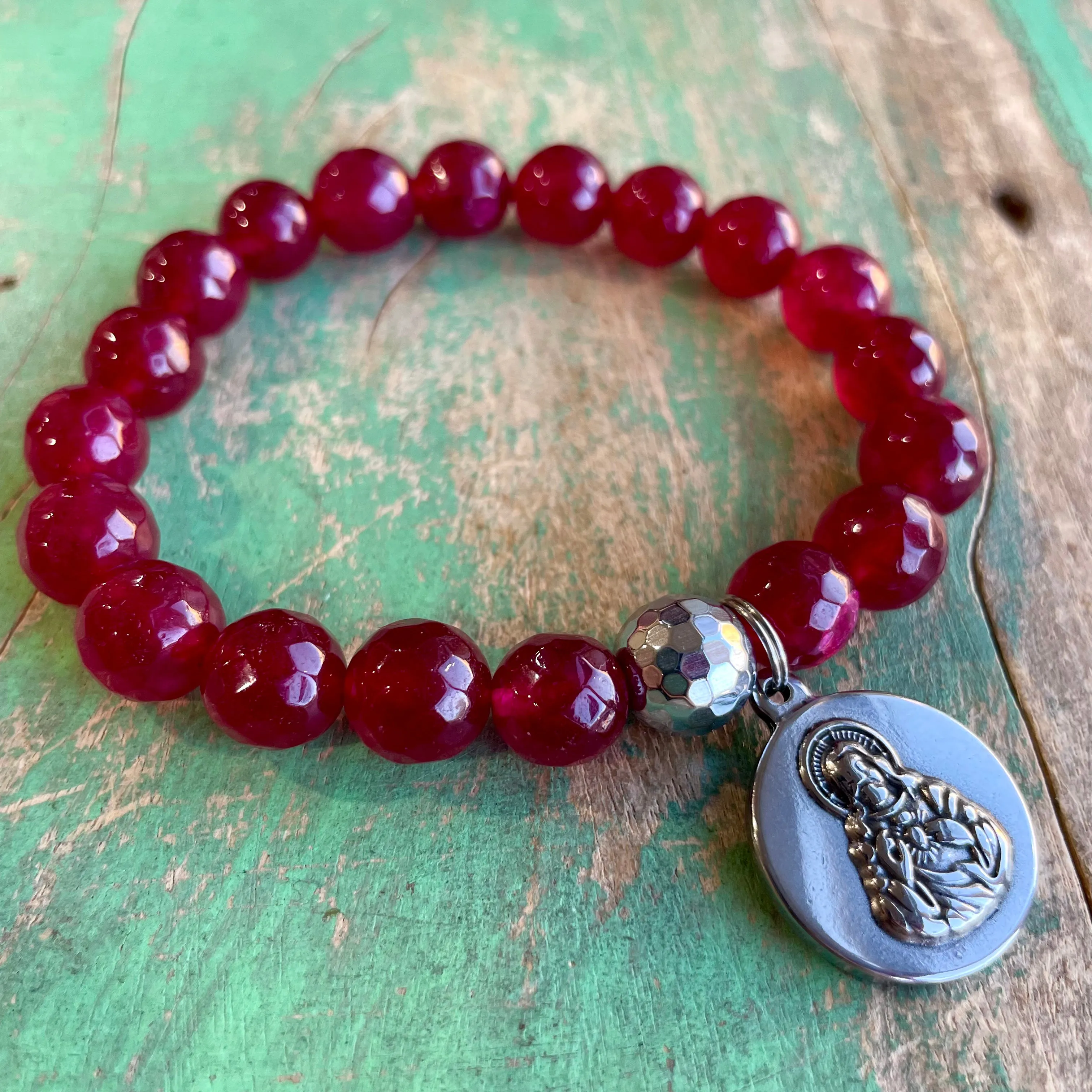 Cranberry Sacred Heart of Jesus Bracelet