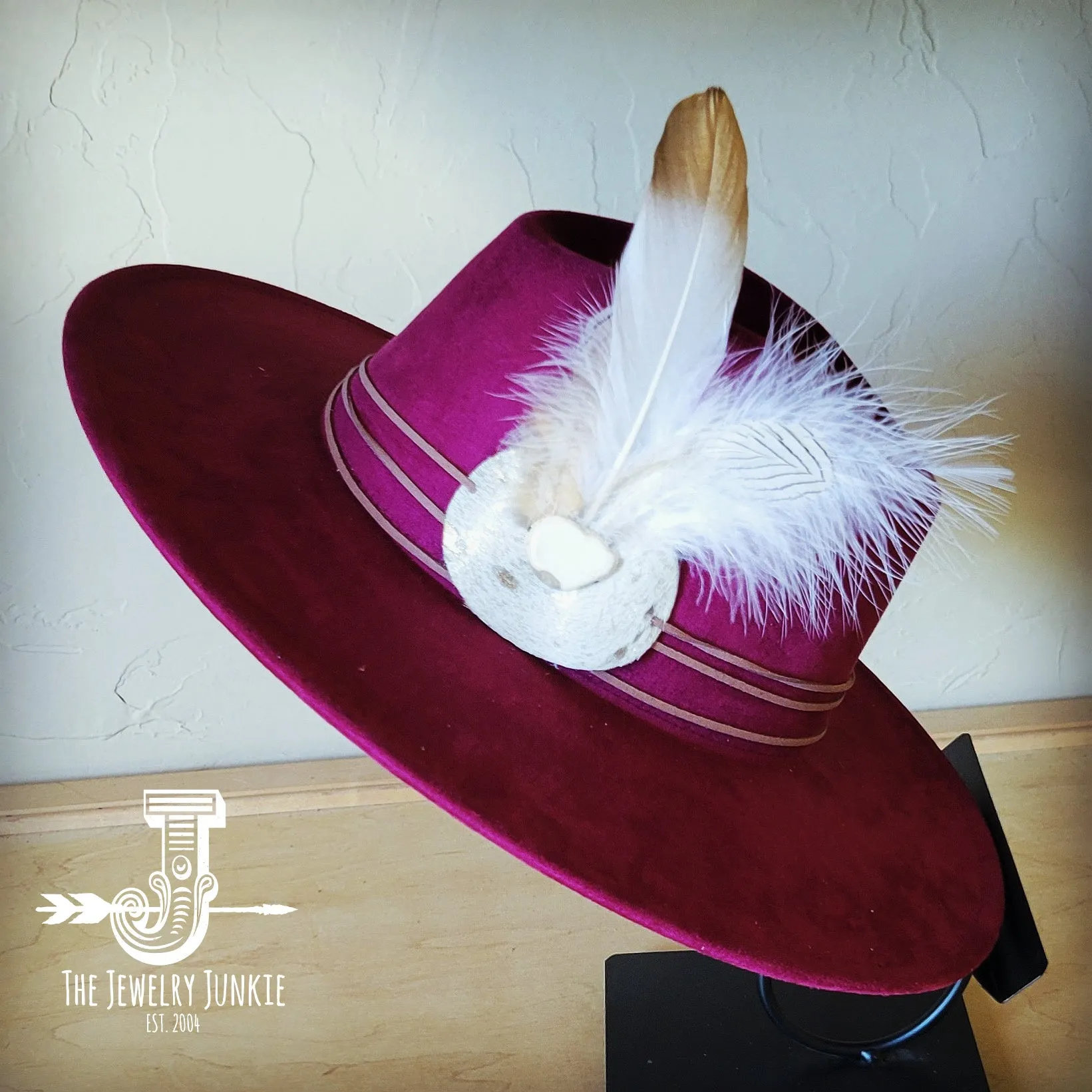 Cream Metallic Feather & Turquoise Slab Hat Band   Choice of Hat 986c