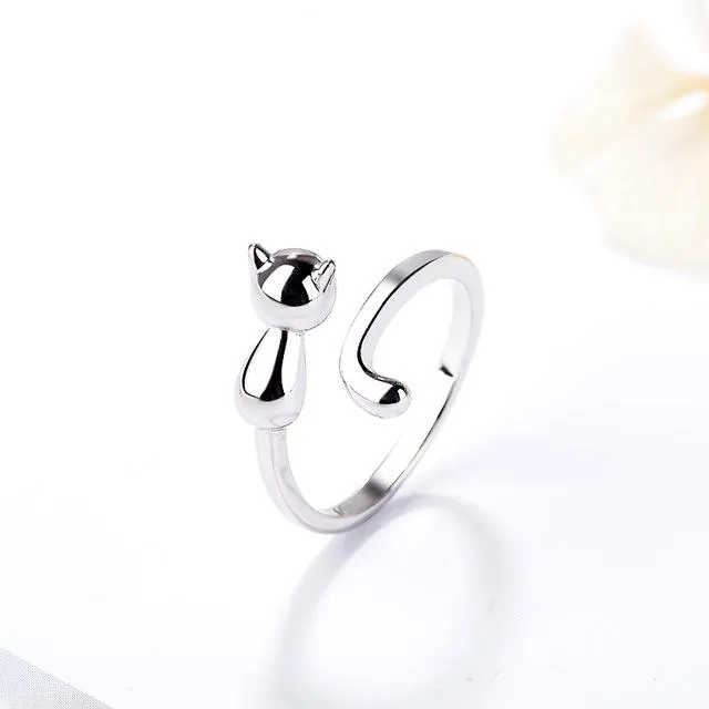 Cubic Zircon White Fish Adjustable SilverRings for Woman