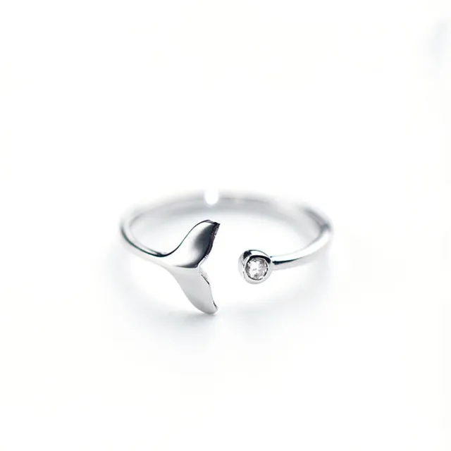 Cubic Zircon White Fish Adjustable SilverRings for Woman