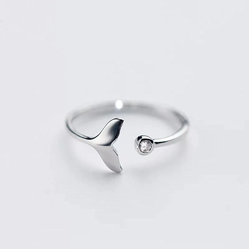 Cubic Zircon White Fish Adjustable SilverRings for Woman