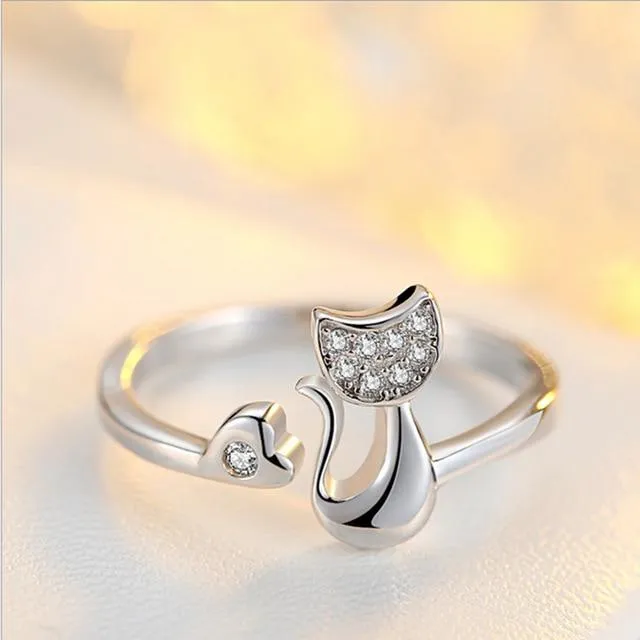 Cubic Zircon White Fish Adjustable SilverRings for Woman