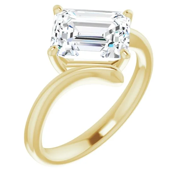 Cubic Zirconia Engagement Ring- The Alva (Customizable Emerald Cut Solitaire with Thin, Bypass-style Band)