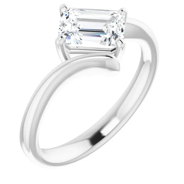 Cubic Zirconia Engagement Ring- The Alva (Customizable Emerald Cut Solitaire with Thin, Bypass-style Band)