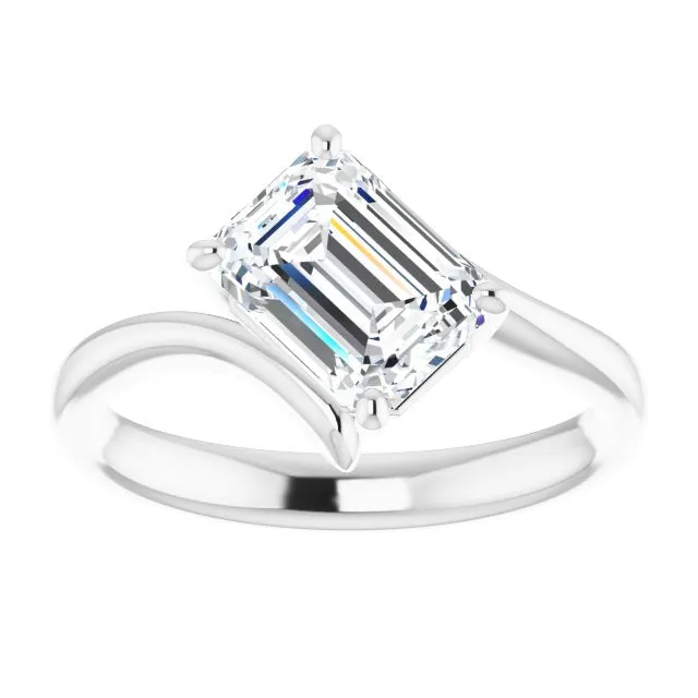 Cubic Zirconia Engagement Ring- The Alva (Customizable Emerald Cut Solitaire with Thin, Bypass-style Band)