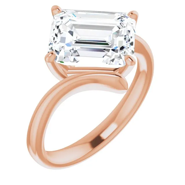 Cubic Zirconia Engagement Ring- The Alva (Customizable Emerald Cut Solitaire with Thin, Bypass-style Band)