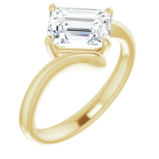 Cubic Zirconia Engagement Ring- The Alva (Customizable Emerald Cut Solitaire with Thin, Bypass-style Band)