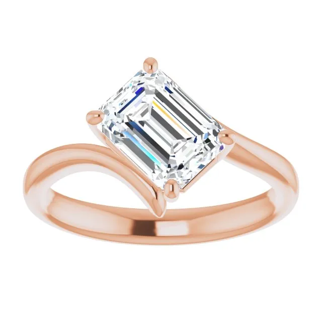 Cubic Zirconia Engagement Ring- The Alva (Customizable Emerald Cut Solitaire with Thin, Bypass-style Band)