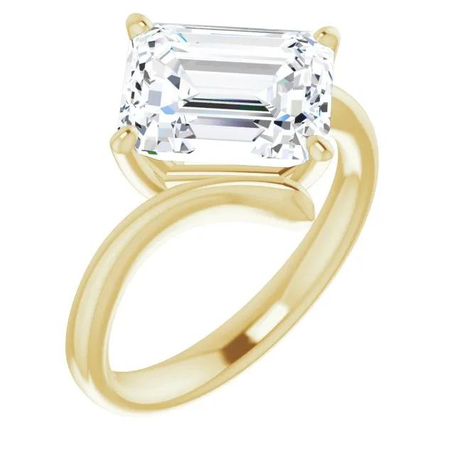 Cubic Zirconia Engagement Ring- The Alva (Customizable Emerald Cut Solitaire with Thin, Bypass-style Band)