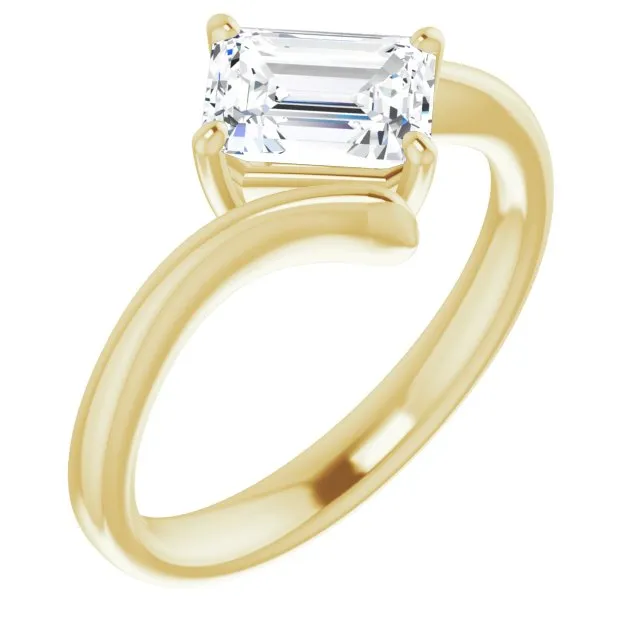 Cubic Zirconia Engagement Ring- The Alva (Customizable Emerald Cut Solitaire with Thin, Bypass-style Band)