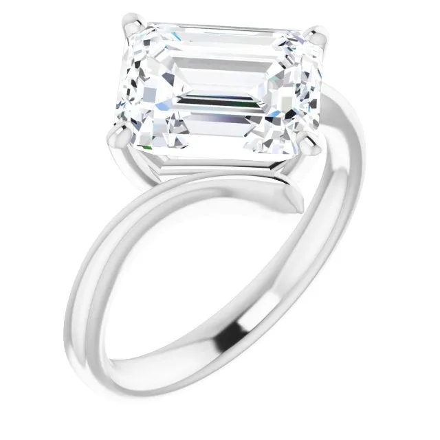 Cubic Zirconia Engagement Ring- The Alva (Customizable Emerald Cut Solitaire with Thin, Bypass-style Band)