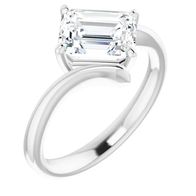 Cubic Zirconia Engagement Ring- The Alva (Customizable Emerald Cut Solitaire with Thin, Bypass-style Band)