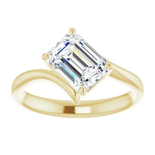 Cubic Zirconia Engagement Ring- The Alva (Customizable Emerald Cut Solitaire with Thin, Bypass-style Band)