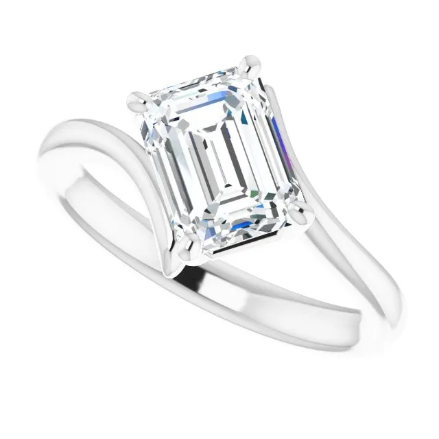 Cubic Zirconia Engagement Ring- The Alva (Customizable Emerald Cut Solitaire with Thin, Bypass-style Band)