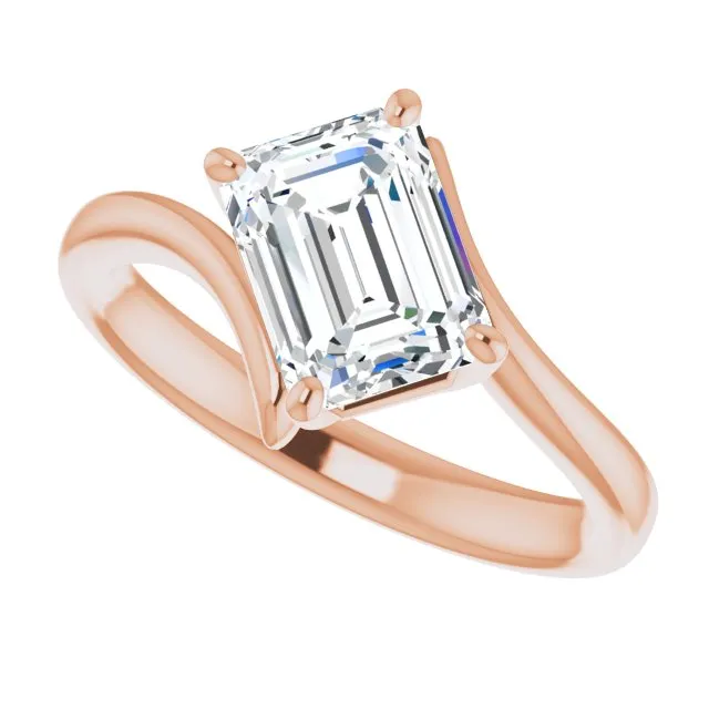 Cubic Zirconia Engagement Ring- The Alva (Customizable Emerald Cut Solitaire with Thin, Bypass-style Band)