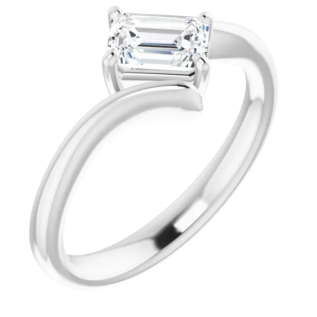 Cubic Zirconia Engagement Ring- The Alva (Customizable Emerald Cut Solitaire with Thin, Bypass-style Band)