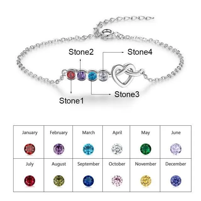 Customized Adjustable Bracelet for Women- Knot Adjustable Bracelet for Women- Personalized Birthstones Engraved Bracelets