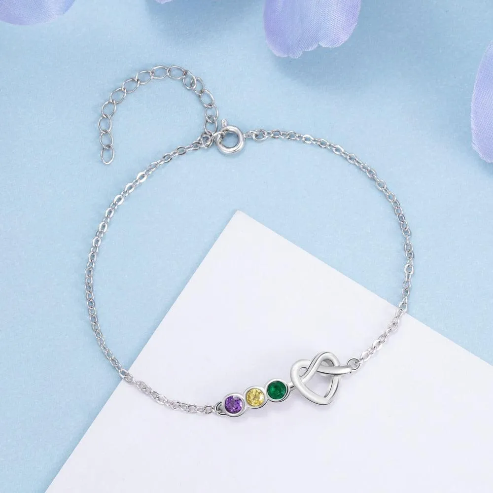 Customized Adjustable Bracelet for Women- Knot Adjustable Bracelet for Women- Personalized Birthstones Engraved Bracelets