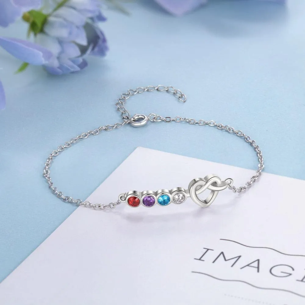 Customized Adjustable Bracelet for Women- Knot Adjustable Bracelet for Women- Personalized Birthstones Engraved Bracelets