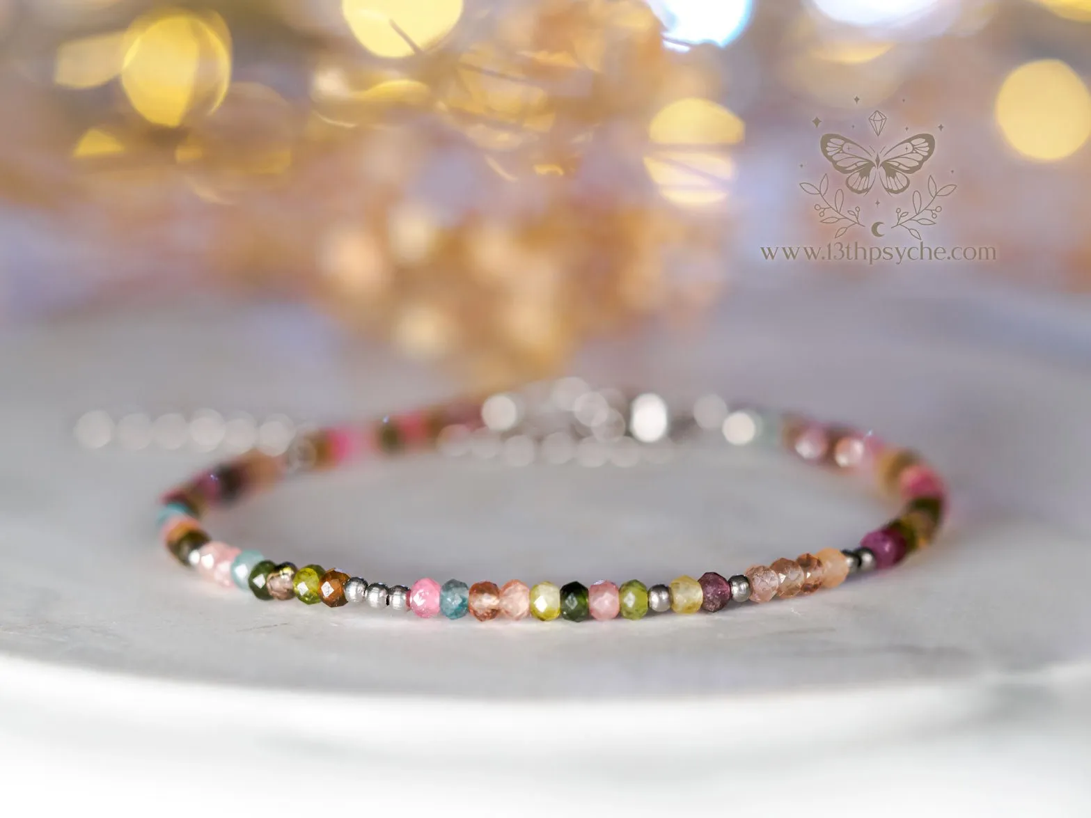 Dainty faceted watermelon Tourmaline gemstone bracelet