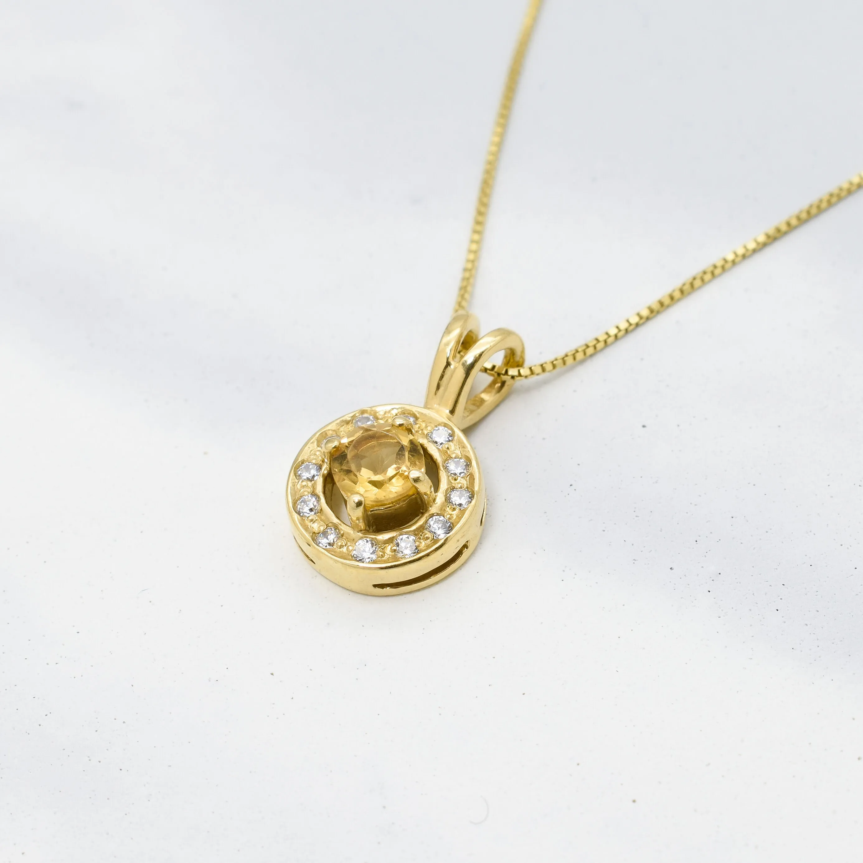 Dainty Round Yellow Pendant - Natural Citrine Necklace, Gold Citrine Pendant