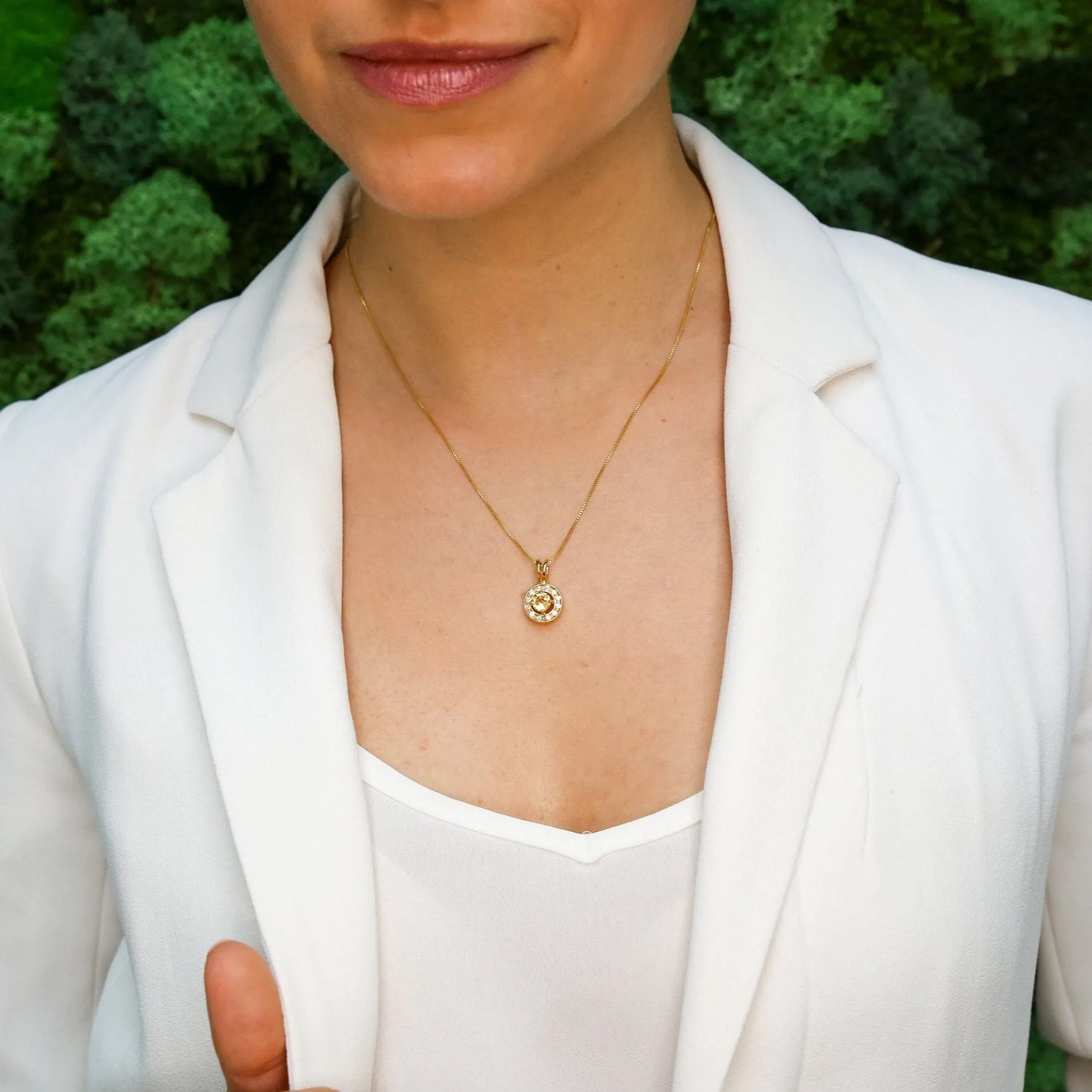 Dainty Round Yellow Pendant - Natural Citrine Necklace, Gold Citrine Pendant