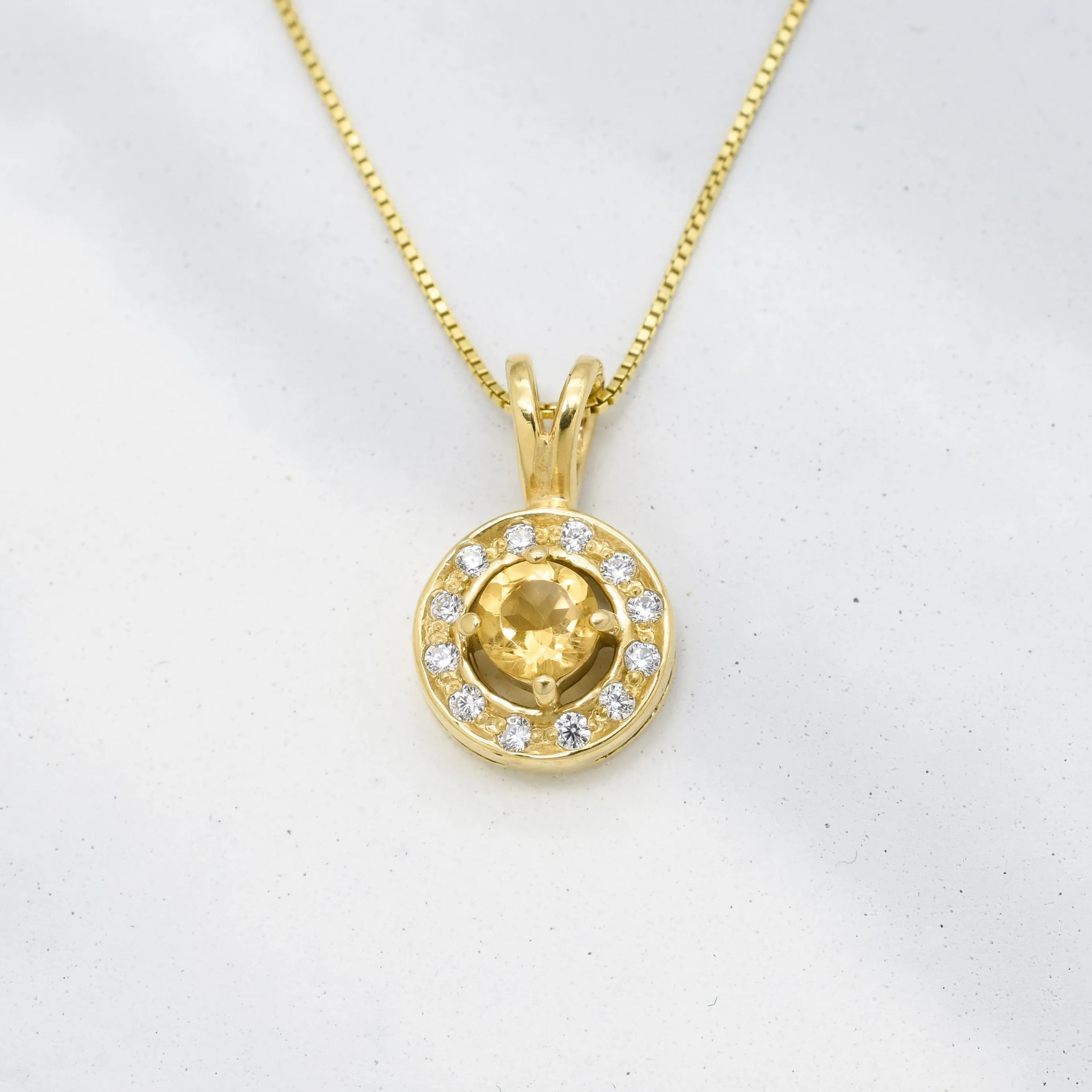 Dainty Round Yellow Pendant - Natural Citrine Necklace, Gold Citrine Pendant