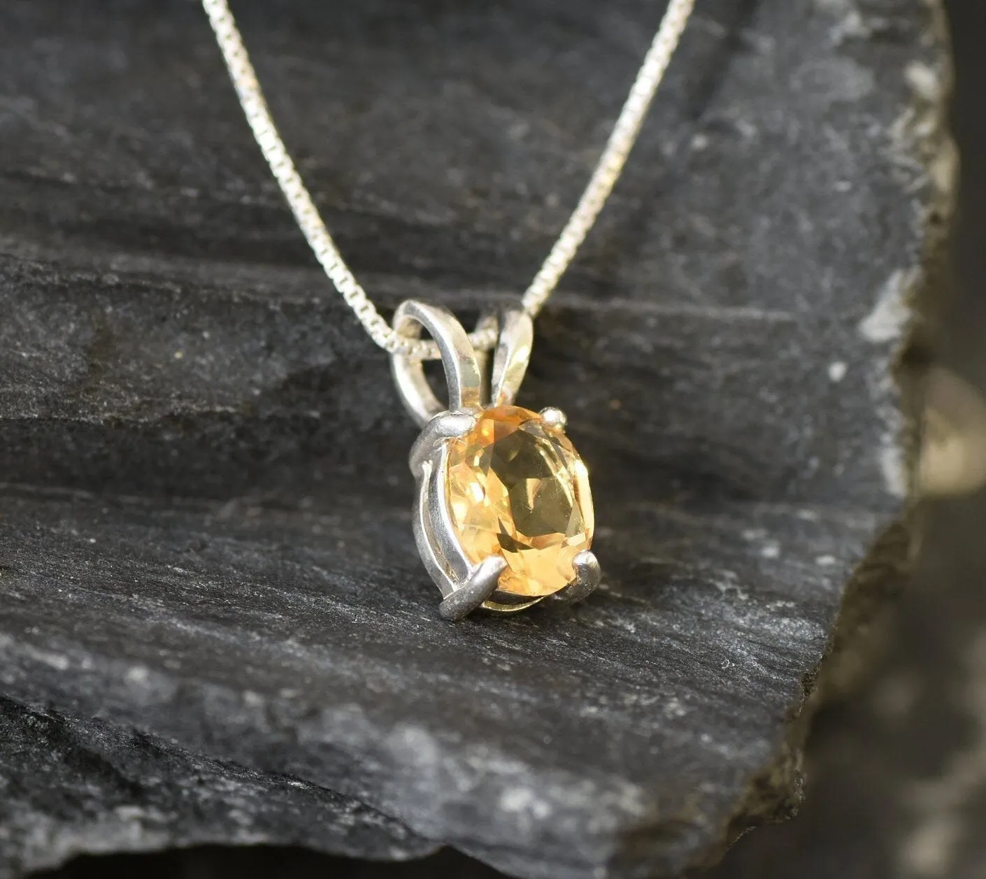 Dainty Yellow Pendant - Natural Citrine Necklace - November Birthstone Necklace