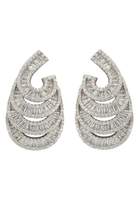 Deco Waves Baguette Hoop Earrings Silver