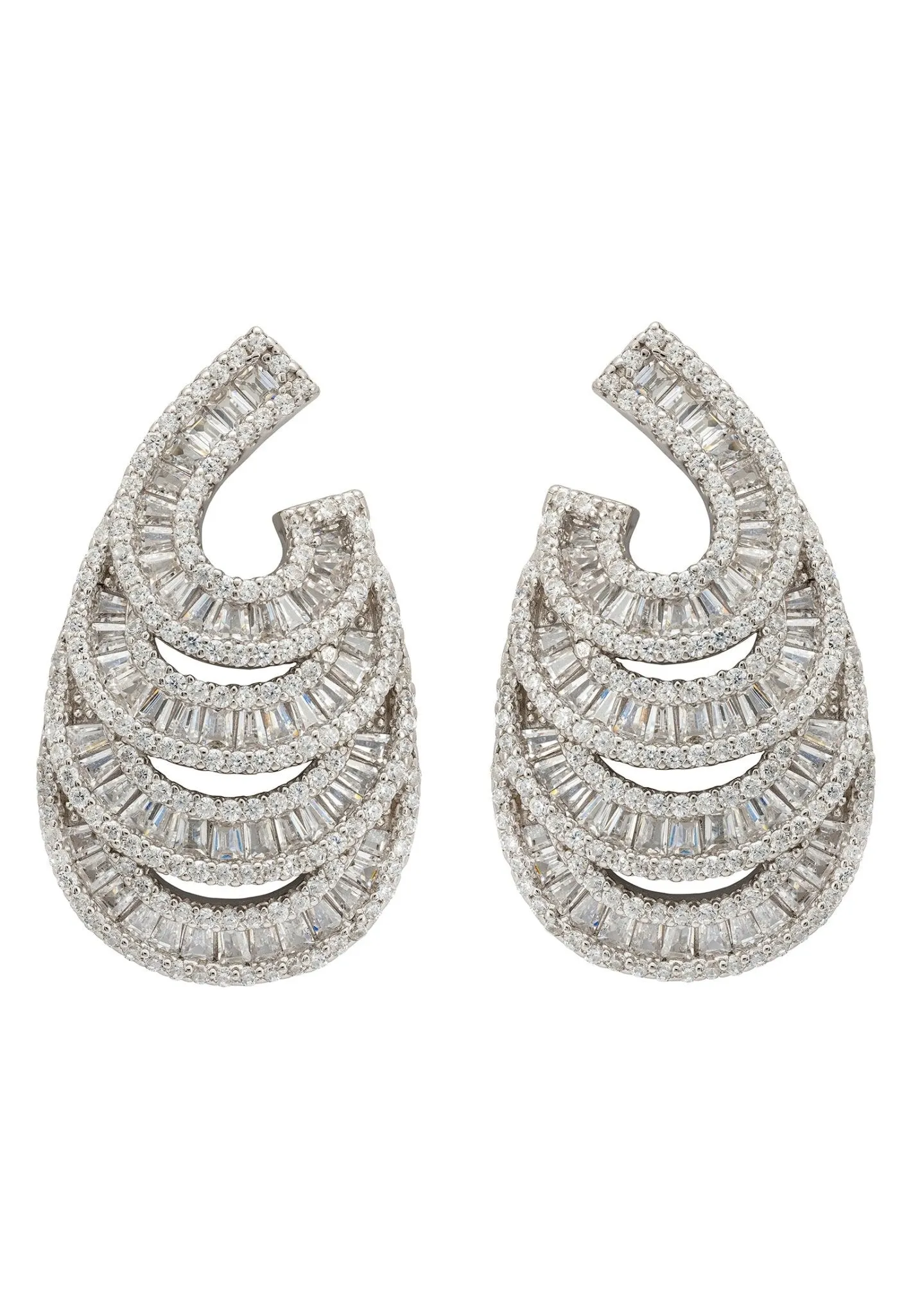 Deco Waves Baguette Hoop Earrings Silver