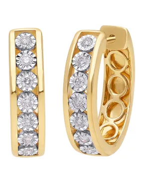 Diamond Earrings - 10ct Yellow Gold Diamond Set Hoop Earrings - 784240