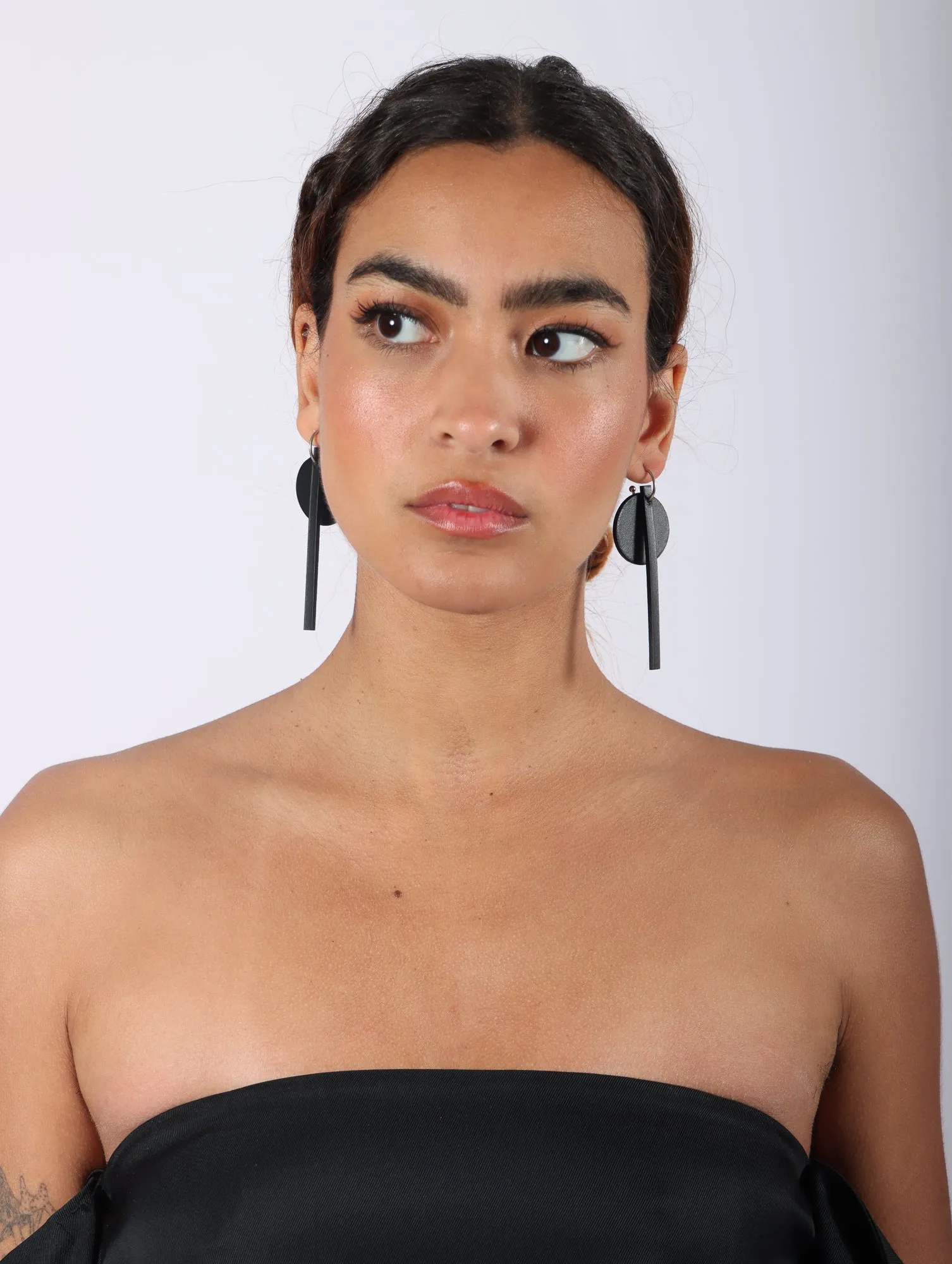 Dot Line Mini Hoops Earrings in Black by Aumorfia