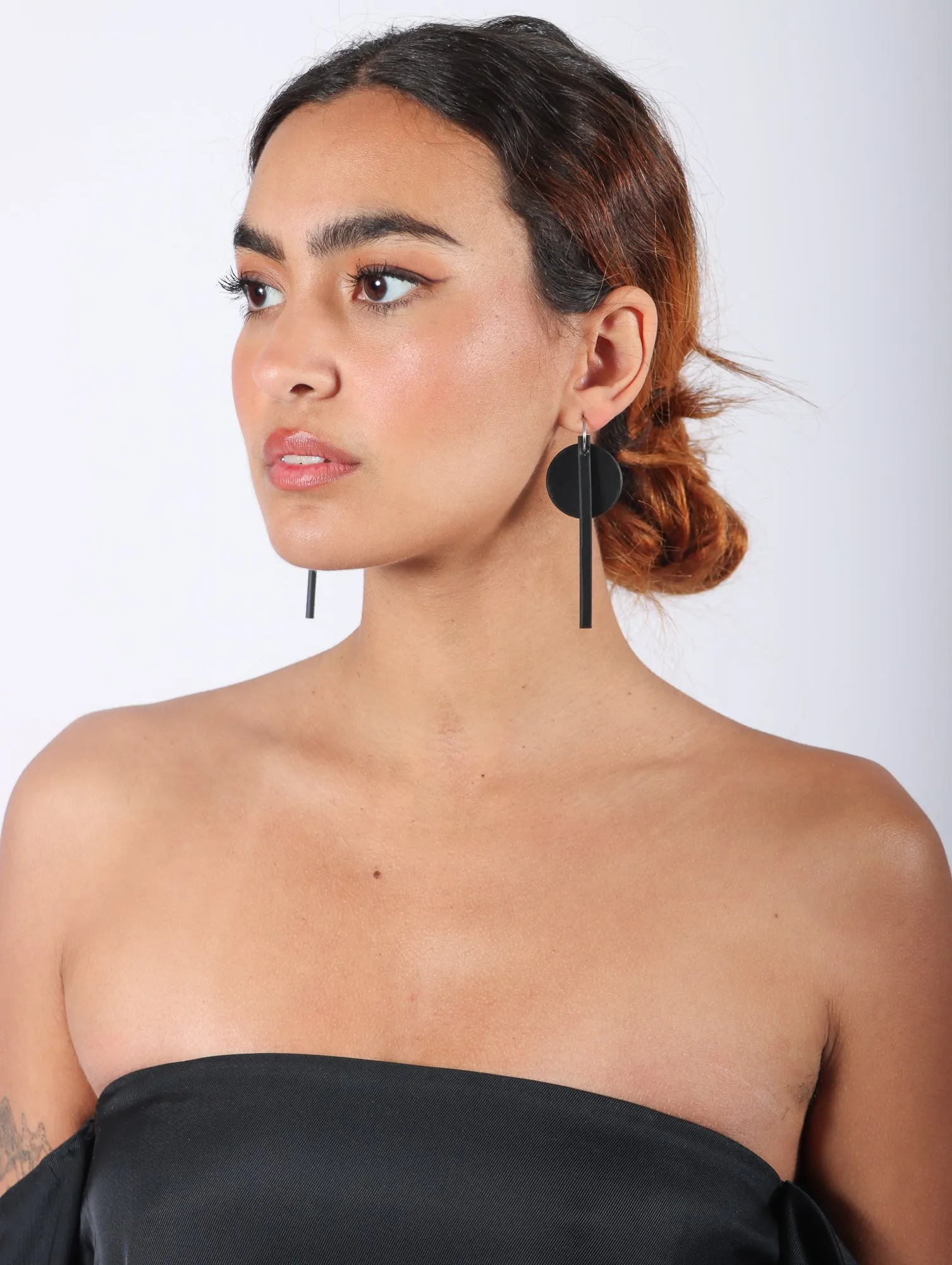 Dot Line Mini Hoops Earrings in Black by Aumorfia